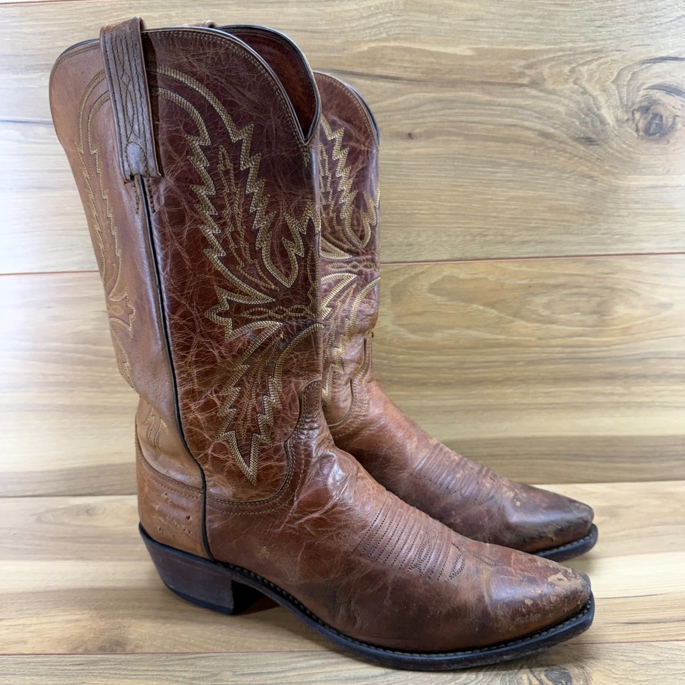 Lucchese 1883 Brown Leather Snip Toe Mens 8.5 D Western Cowboy Rodeo Ranch - Picture 2 of 12